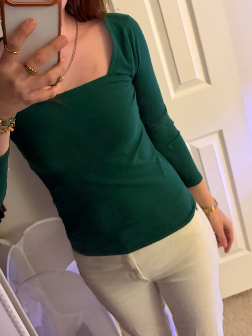 J. Crew Emerald Green Square Neck Long Sleeve Top
